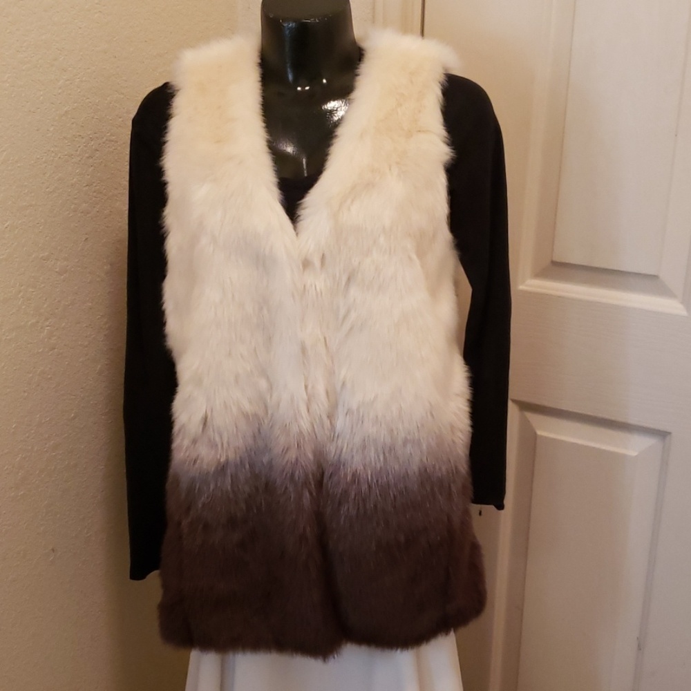 Democracy White and Brown Faux Fur Vest